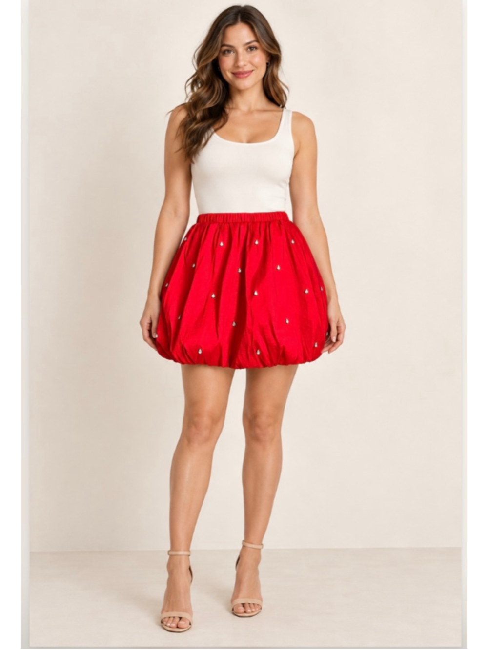 Gianni Bini Nadia Cherry Red Rhinestone Bubble Mini Skirt Size M NWT